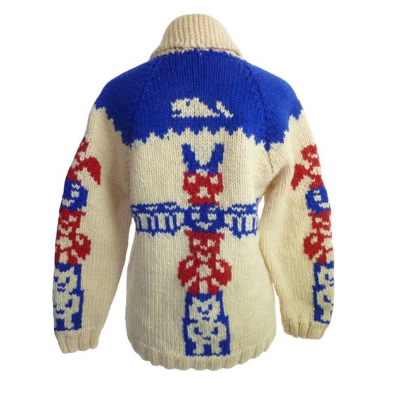Vintage Cowichan Totem Wool Zippered Cardigan Sweater - Picture 3 of 5